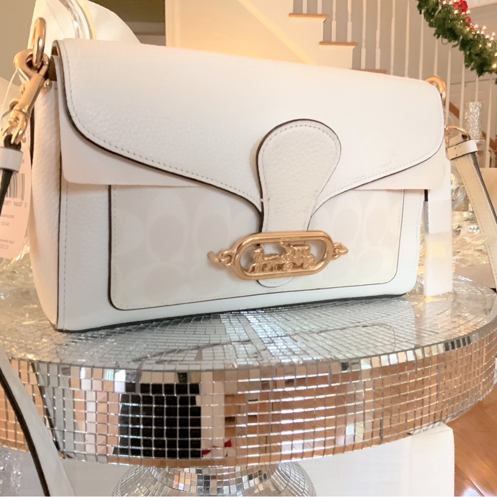 Coach White and Gold Structured Shoulder Bag Gorgoues